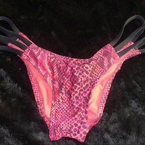 Pink snakeskin print strappy,cheeky bikini bottom